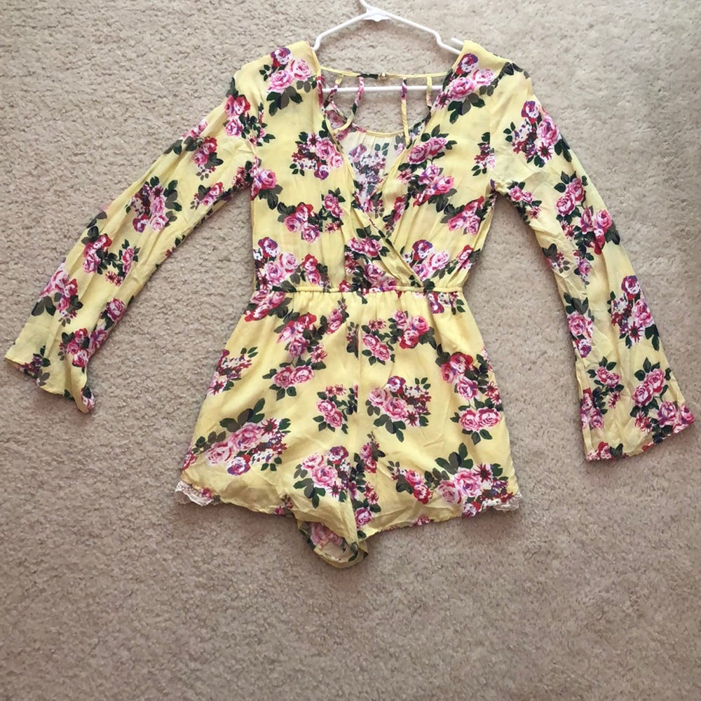 Floral yellow Charlotte Russe Romper - Picture 2 of 3